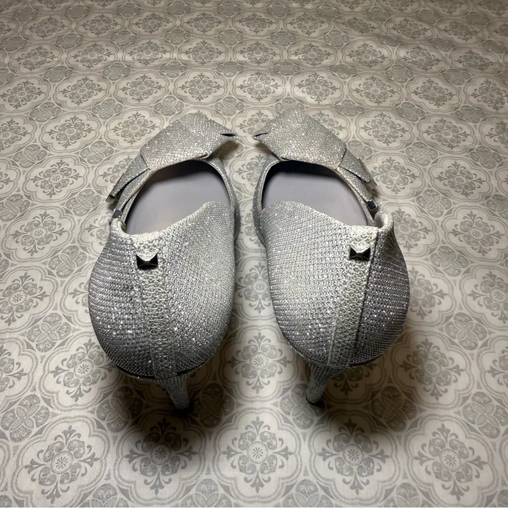 Ted Baker London Lurex Bow Pointed Toe Pumps Sz 39 Silver Glitter Heels
